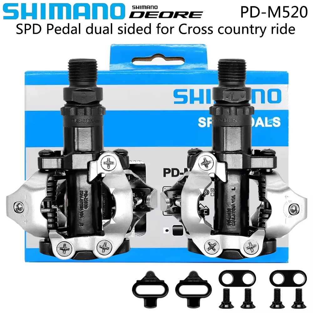 SHIMANO DEORE PD M520 MTB Bike Pedal Dual Sided Self-locking Black Silvery Bicycle Pedal with SH51 Original Cycling Parts