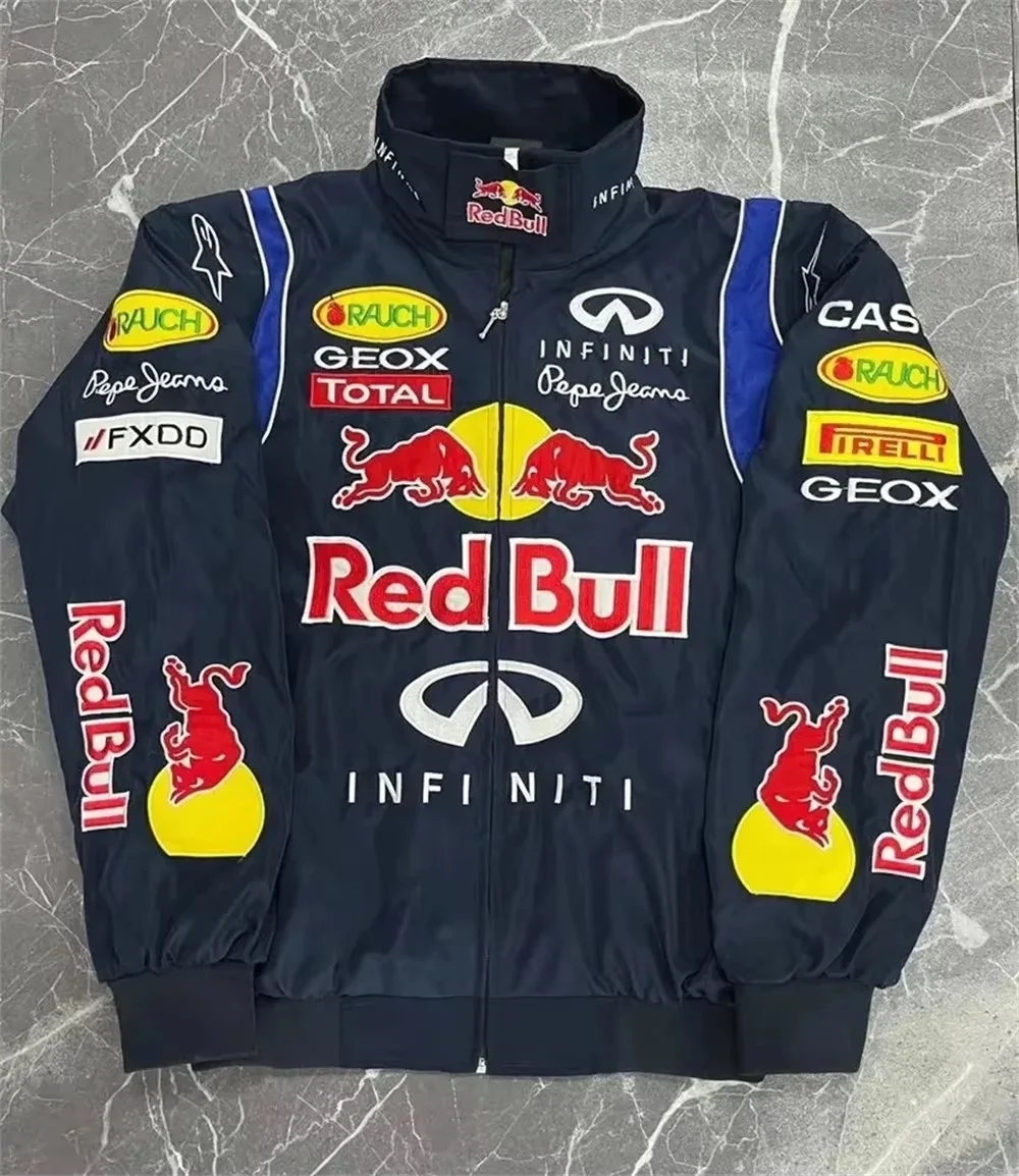 Red Bull Embroidered Racing Suit, Motorcycle Riding Jacket, Retro European Style New Model Casual Long-Sleeved Cotton Coat