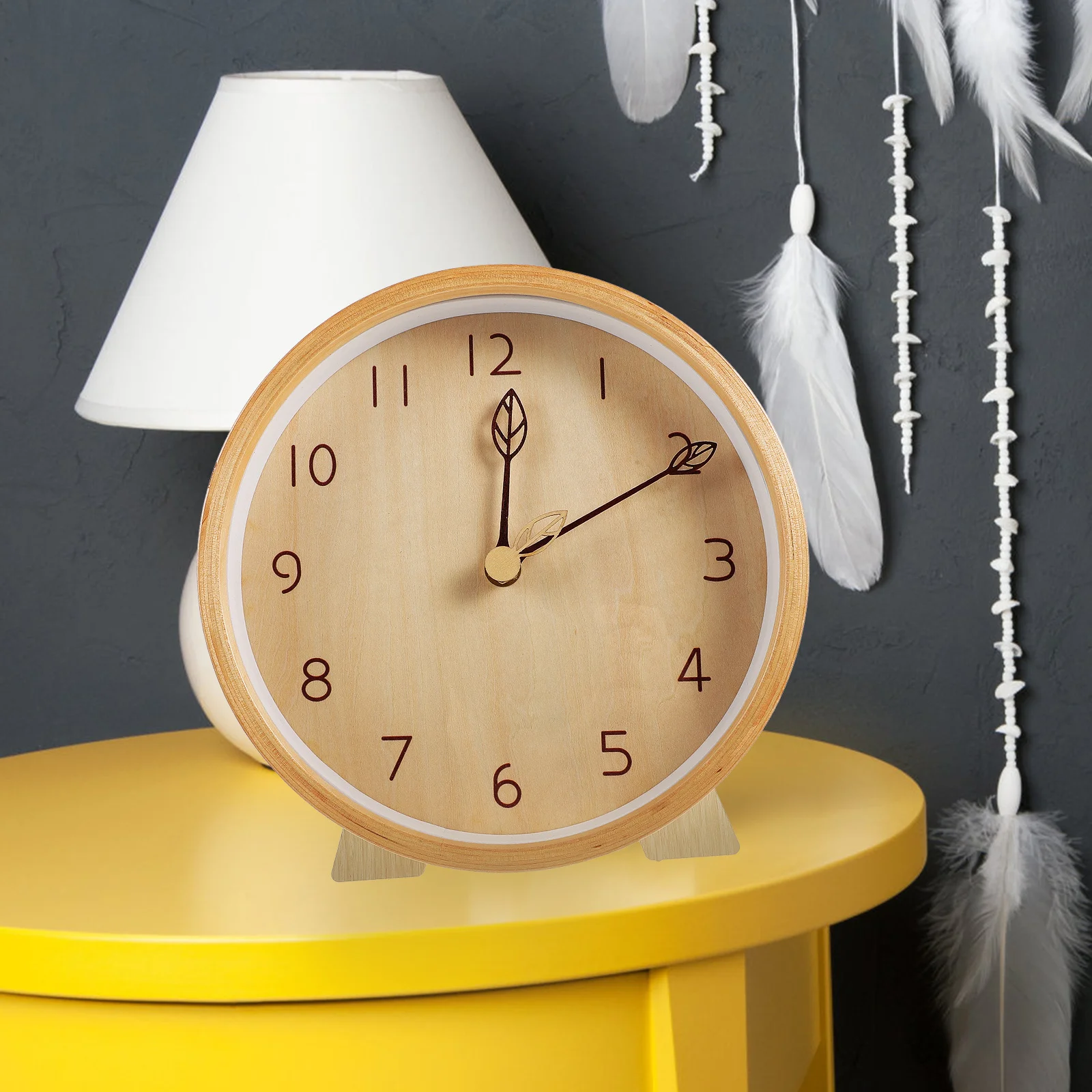 

1Set Wooden Desktop Silent Clock Glass Wood Material Living Room Office Desk Decorative Ornament Wooden Desktop Clock