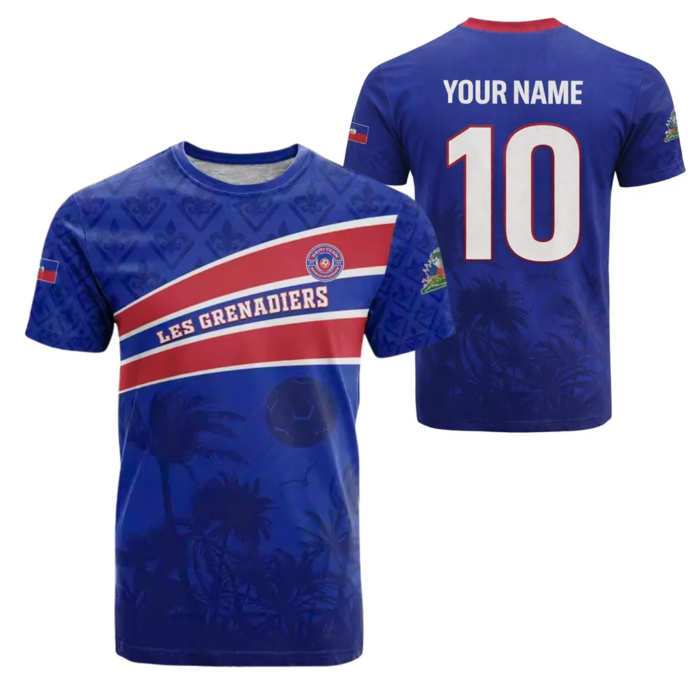 3D Print Haiti Flag Football Jersey T Shirt For Men Short Sleeve Casual Quick Dry Outdoor Sport Football Tee Summer Top Wear