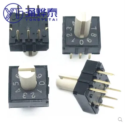 YYT 5PCS RH3HAF-10R-V-B rotary coding DIP switch 10 bits 0-9 with handle 3:3 pin