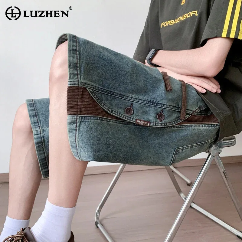 

LUZHEN Trendy Original Patchwork Design Straight Loose Five-pointed Denim Pants Men's 2025 Summer Street Handsome Shorts JY2080