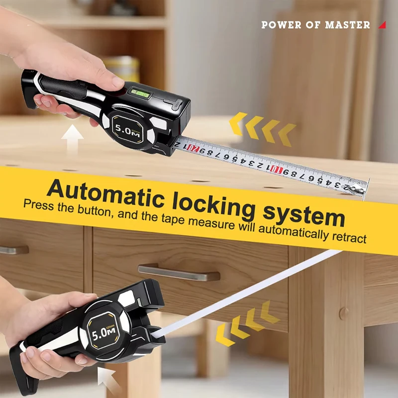 2-in-1 Laser Tape Measure–5M/16FT Retractable Tape with Class II Laser, Rechargeable Battery,Type-C Charging,Auto-Lock