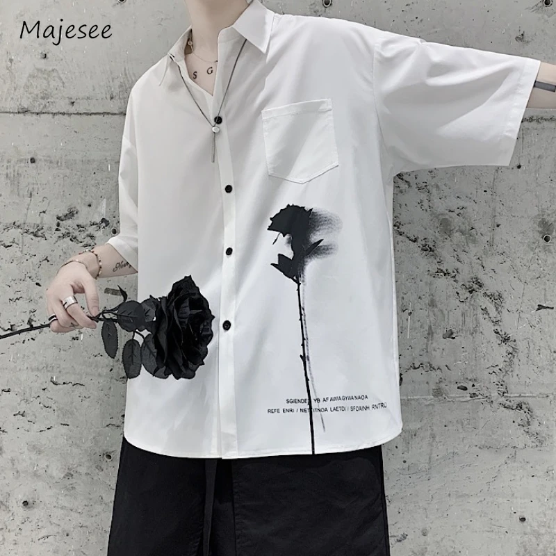 

Print Shirts Men Stylish Handsome Hipster Summer Breathable Half Sleeve Advanced Japanese Style Teenagers Fashion High Street