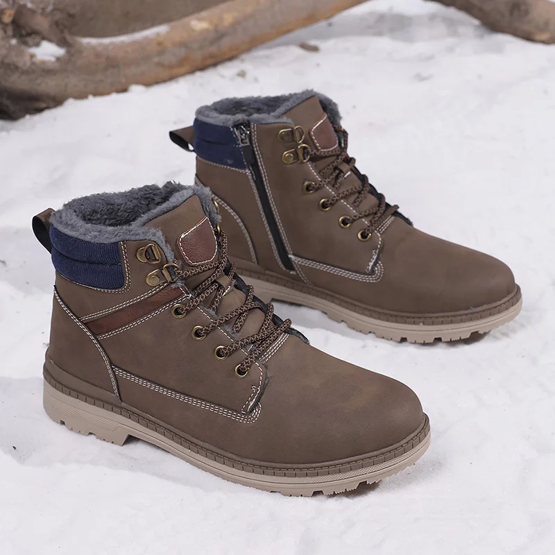 Botas de nieve para hombre, ideales para el invierno, con forro de piel, cálidas, de algodón, impermeables, de cuero, tipo zapatillas deportivas, antideslizantes, para actividades al aire libre, botas de senderismo para hombre, calzado de trabajo.