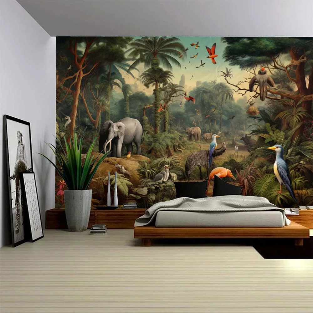 

Vintage Forest Animal Jungle Wall Hanging Cartoon Tapestry Living Room Bedroom Children's Party Decoration Home Furnishings