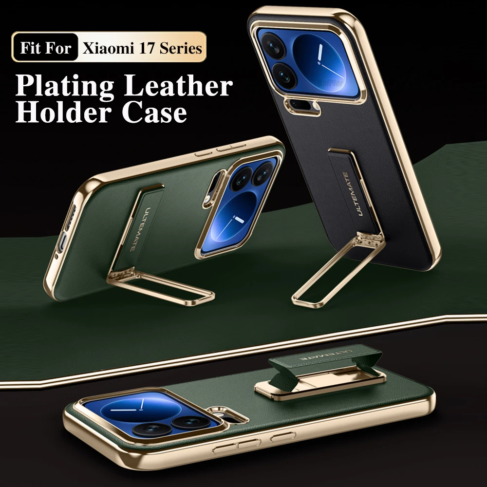 

Fashion Phone Case For Xiaomi 17 PRO MAX Mi17 PU Leather Full Alloy Wristband Bracket Stand Holder Protection Plating Cover