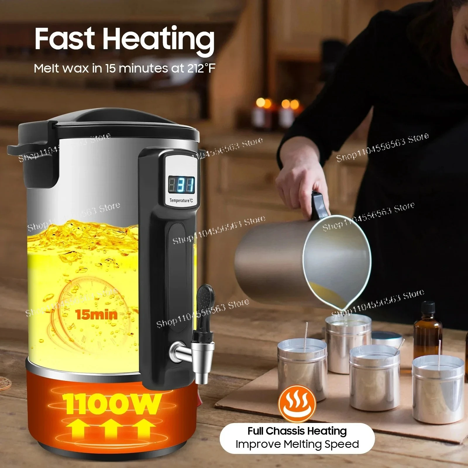 8/10.8/12L Wax Melter for Candle Making - Heating Spout, Easy Clean for Soap Mass Production