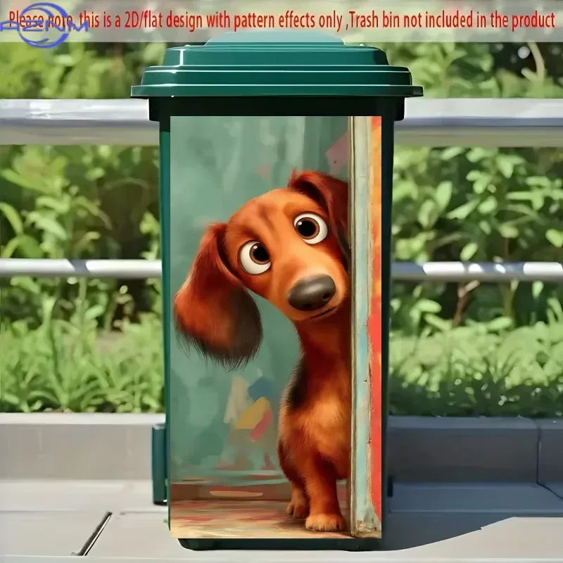 1Pc Cute Dachshund Trash Can Sticker xcm 2D Flat Printed Simulated Peeking Puppy Decor Decal