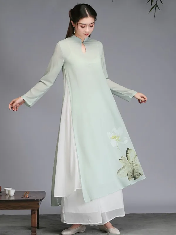 

Spring Autumn Large Size Long Dr Hanfu Sle Women's Improved Version Midi Dr Chinese Zen Tea Costume Skirt