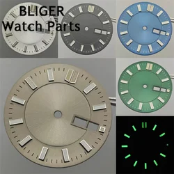 BLIGER 31mm Watch Dial Black Gray White Green Blue Dial with date window Green Luminous Fit NH36 NH36A Movement