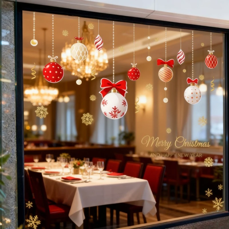 XH6284 Christmas Ball Static Cling Window Sticker Glass Door Wall Holiday 2026 New Year Decoration Stickers Posters 45*60cm