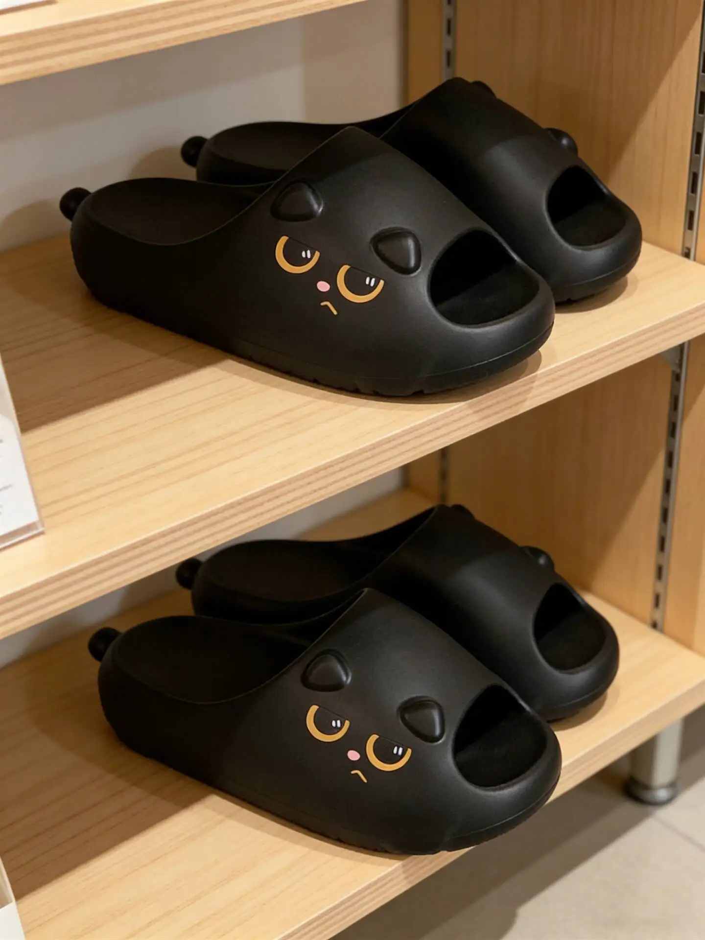 

Unisex EVA Slippers 2026 Spirng Summer Thick Sole Sandals Cute Black Cat Print Non-slip Antibacterial Couples Slides