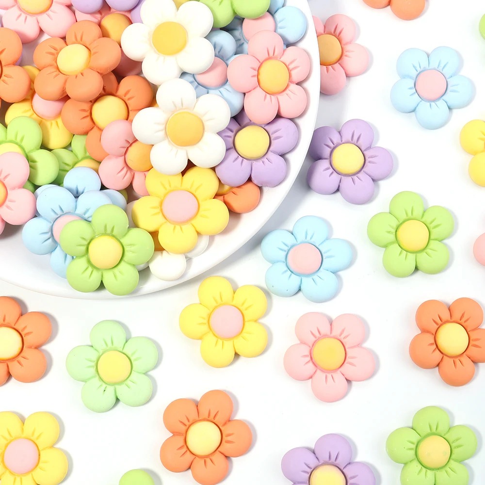 

20PCS Resin Kawaii Colorful Painted Cartoon Flower Flatback Resin Figurine Scrapbook DIY Embellishments Accessories