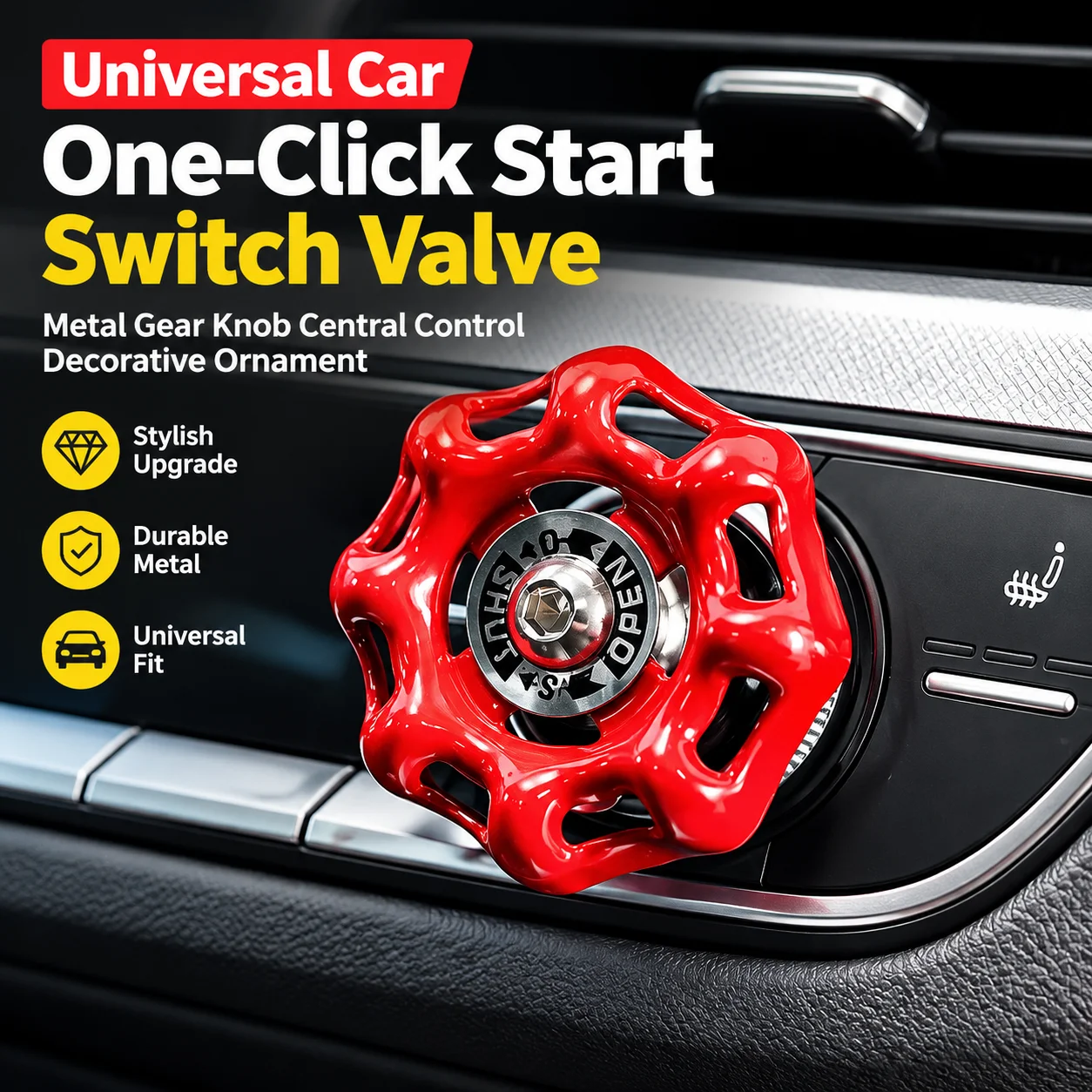 New Retro Industrial Valve Style Car Push to Start Button Center Console Decorative Rotary Knob Cover Trendy Unique