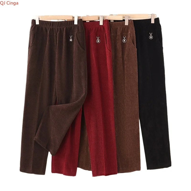 

2026 New Arrival Women's Casual Pants, Red Corduroy Fabric Trousers, Asian Sizes XL-8XL.Black, Khaki, or Brown Available