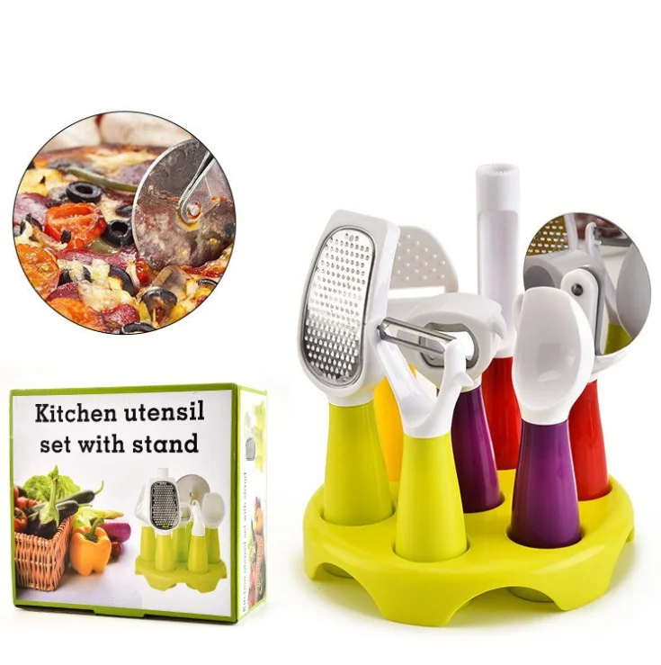 

Kitchen gadgets 8-piece plastic kitchenware set pizza knife pizza shovel color box set