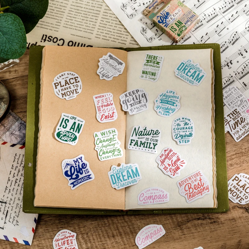 46pcs Explorer Slogan Decorative Stickers Scrapbooking Label Diary INS English Handbook Stationery Album Phone Journal Planner