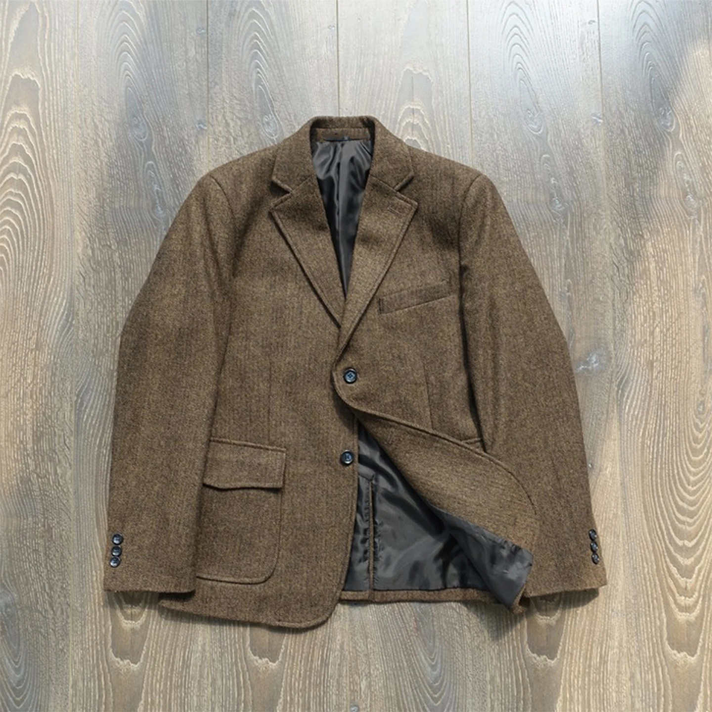 

Осенне-зимняя твидовая сверхпрочная рабочая куртка в американском стиле ретро с узором «елочка» кофейного цвета