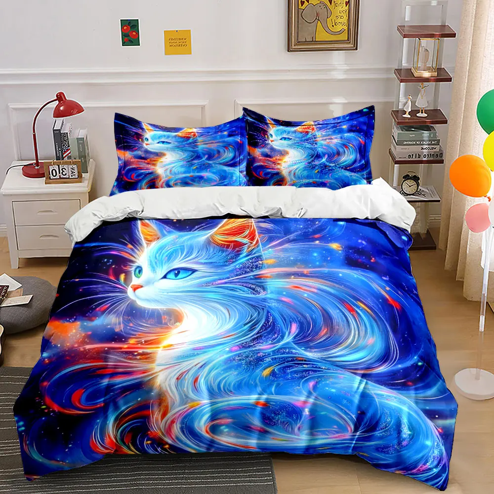 

Dreamlike Cosmic Cat Pattern Duvet Cover Set Digital Print Colorful Polyester Bedding with Zipper Closur for kids gifts