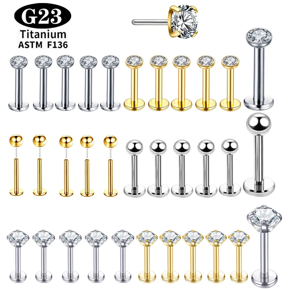 Großhandel 10 Stück ASTM F136 G23 Titan-Lippenpiercing Nasenstecker Ohrringe Piercing CZ Knorpel-Körperschmuck 20/18/16g