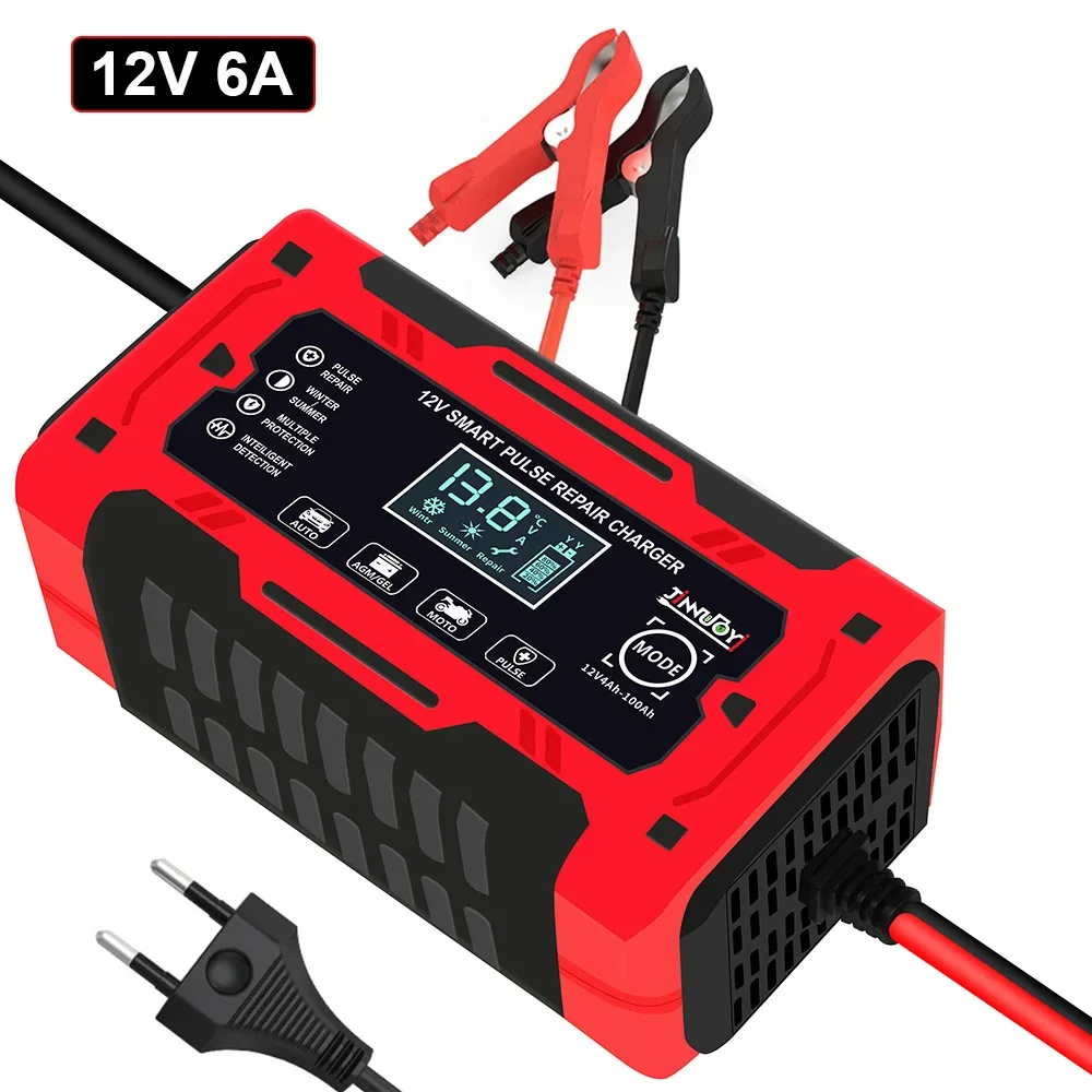 

12V 6A Automatic Battery Charger Power Pulse Repair LCD Display Smart Fast Charge Electric Devices Battery Powered Car
