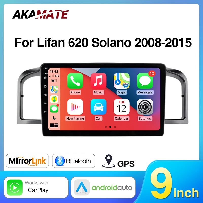 

samolot samochodowy dla Lifan 620 Solano 2008-2015 CarPlay Androind Auto Bluetooth WiFi GPS Navigation EQ Player 9inch 2Din FM Autoradio