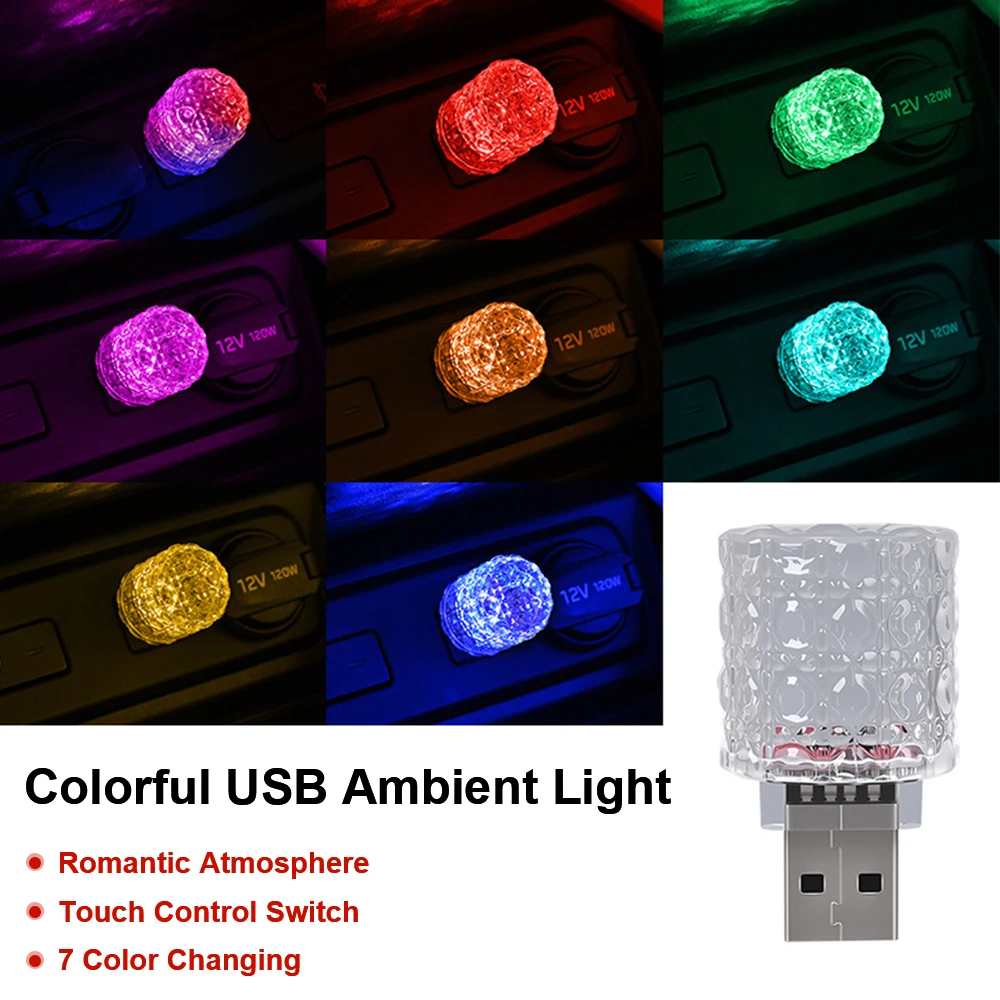 USB Car Interior LED Atmosphere Light Touch Control 7 Solid Colors 7 Gradient Modes Mini USB Ambient Lamp For Car RV Truck