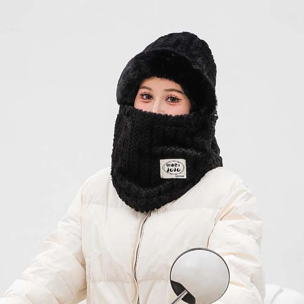 

Versatile Plush Winter Integrated Scarf Cap Soft 4 in 1 Pullover Mask Cap Ushanka Thickened Mask Woolen Hat Women