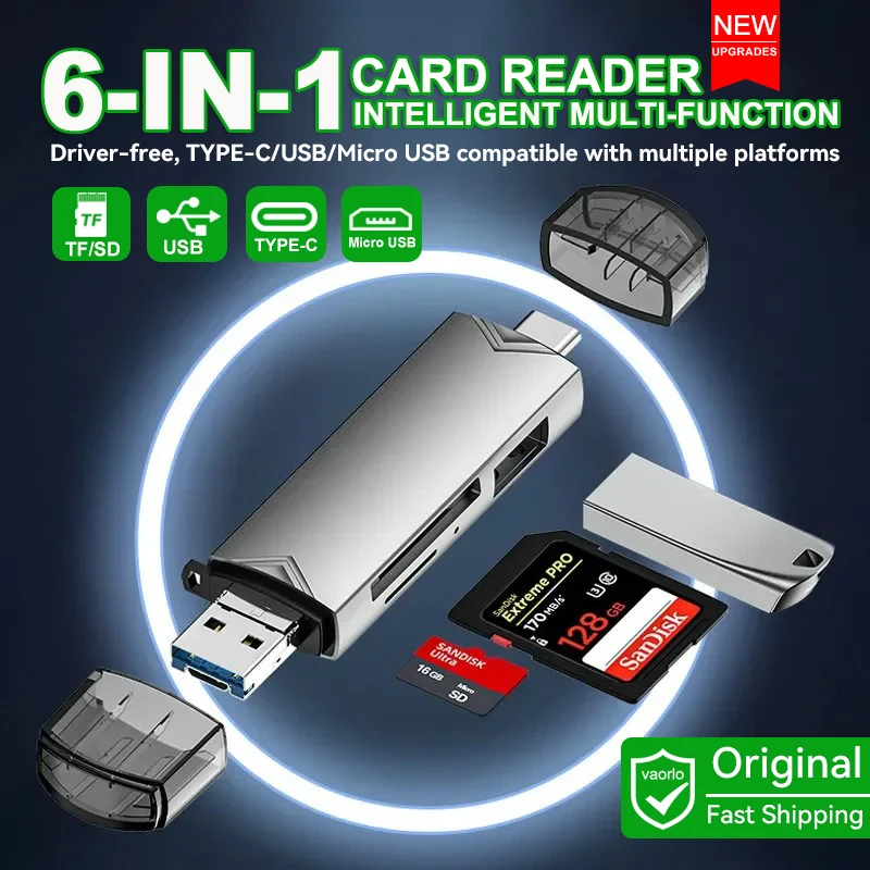 6 ב-1 OTG רב תכליתי USB 3.0 קורא כרטיסים U דיסק TYPE-C/Usb/Tf/SD דיסק און קי זיכרון כרטיס למתאם טלפון מחשב נייד מחשב
