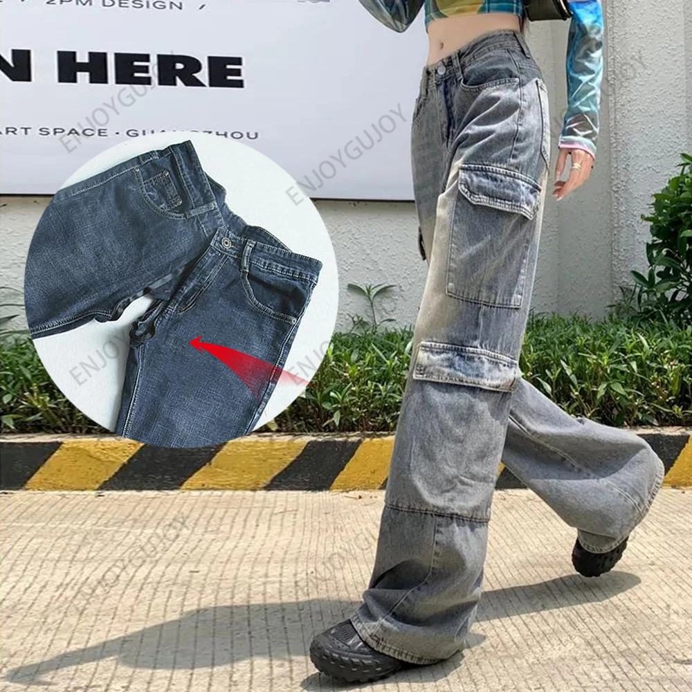 

Retro Workwear Straight Leg Jeans for Women, Invisible Open Crotch, Outdoor Floor Mops, Wide Leg Pants, High Waisted, Sex