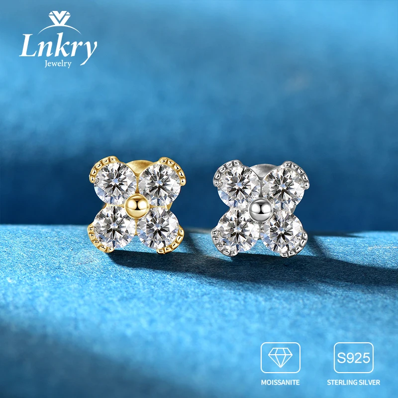 

Lnkry Lucky Clover Flower Earring 925 Sterling Silver 3mm Moissanite Stud Earrings for Women 2025 Trendy Ear Jewelry Gifts