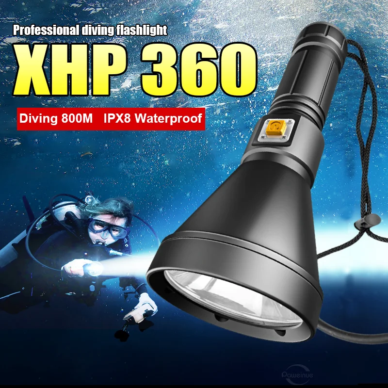 

Новейший XHP360 профессиональный дайвинг фонарь высокой мощности подводный дайвинг факел IPX8 водонепроницаемые супер яркие дайвинг огни