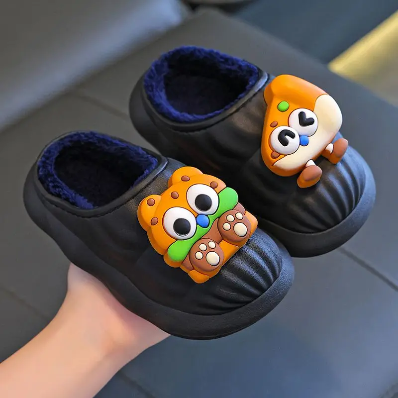 

Kids Cotton Slippers Indoor Thick Sole Non Slip Waterproof Versatile Home Shoes Modern Chinese Style Deep Red Trendy Design