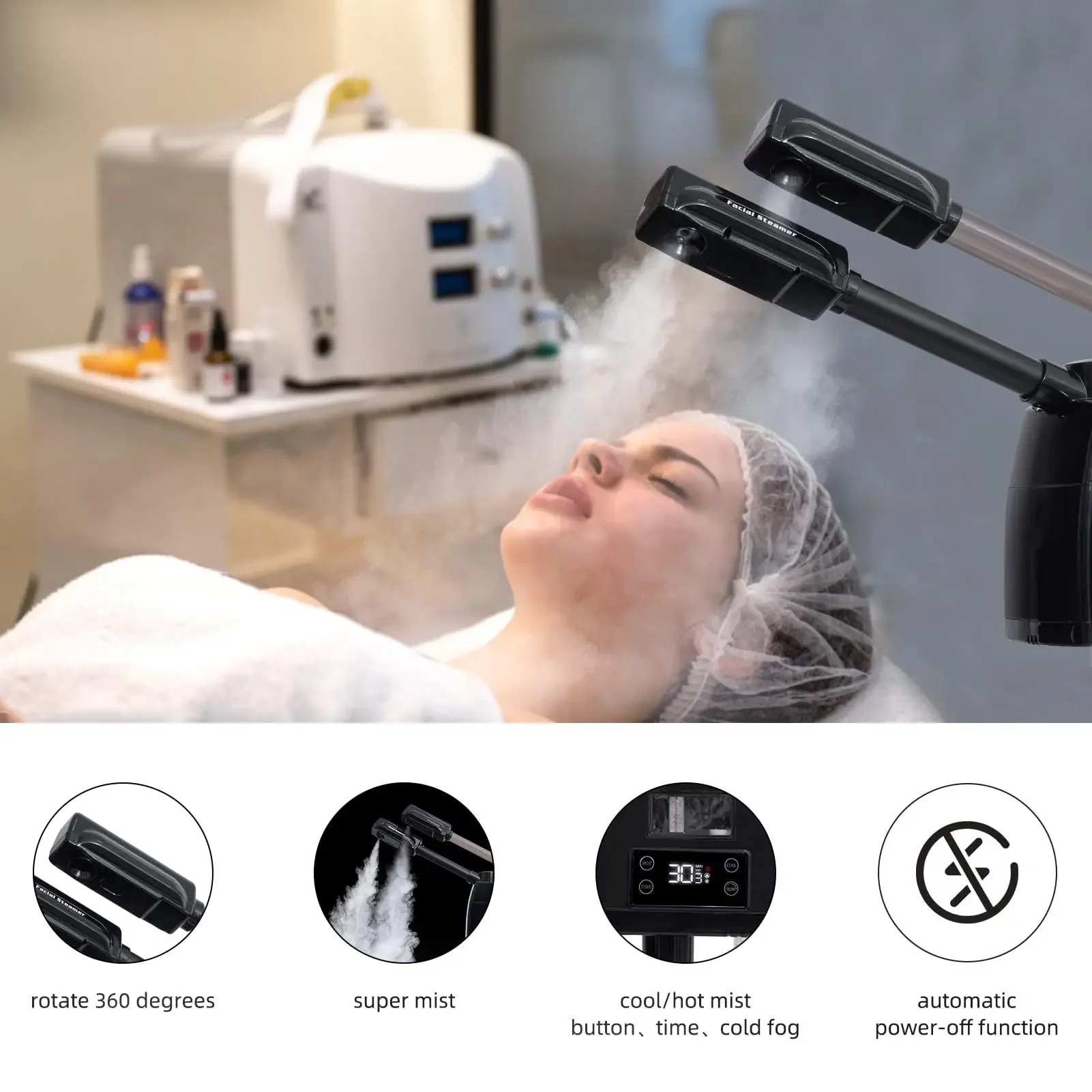 3 in 1 face steamer touch screen version double tube with LED cold light magnifying glass