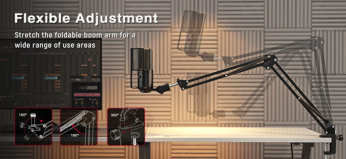 FIFINE USB-Streaming-Mikrofon-Set mit Armboom, Kondensatormikrofon-Set mit Stummschalttaste, Wasserknopf für PC, Aufnahme, YouTube-T669PRO1 – Detail 5