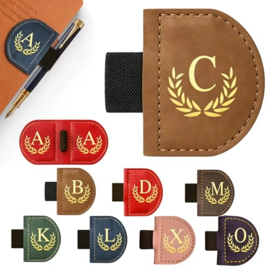 

Personalized Leather Magnetic Bookmark with Pen Holder, Custom Bygone Mark Bookmark with Pen Holder, Custom Bookmarks with 26 L