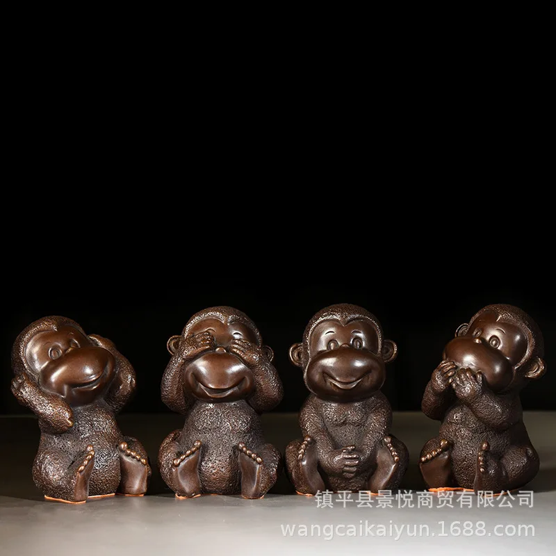 Copper Monkey Ornament - The Four-Not Monkey: Doesn't Listen, Doesn't Look, Doesn't Speak, Doesn't Move - Living Room Monkey Dec