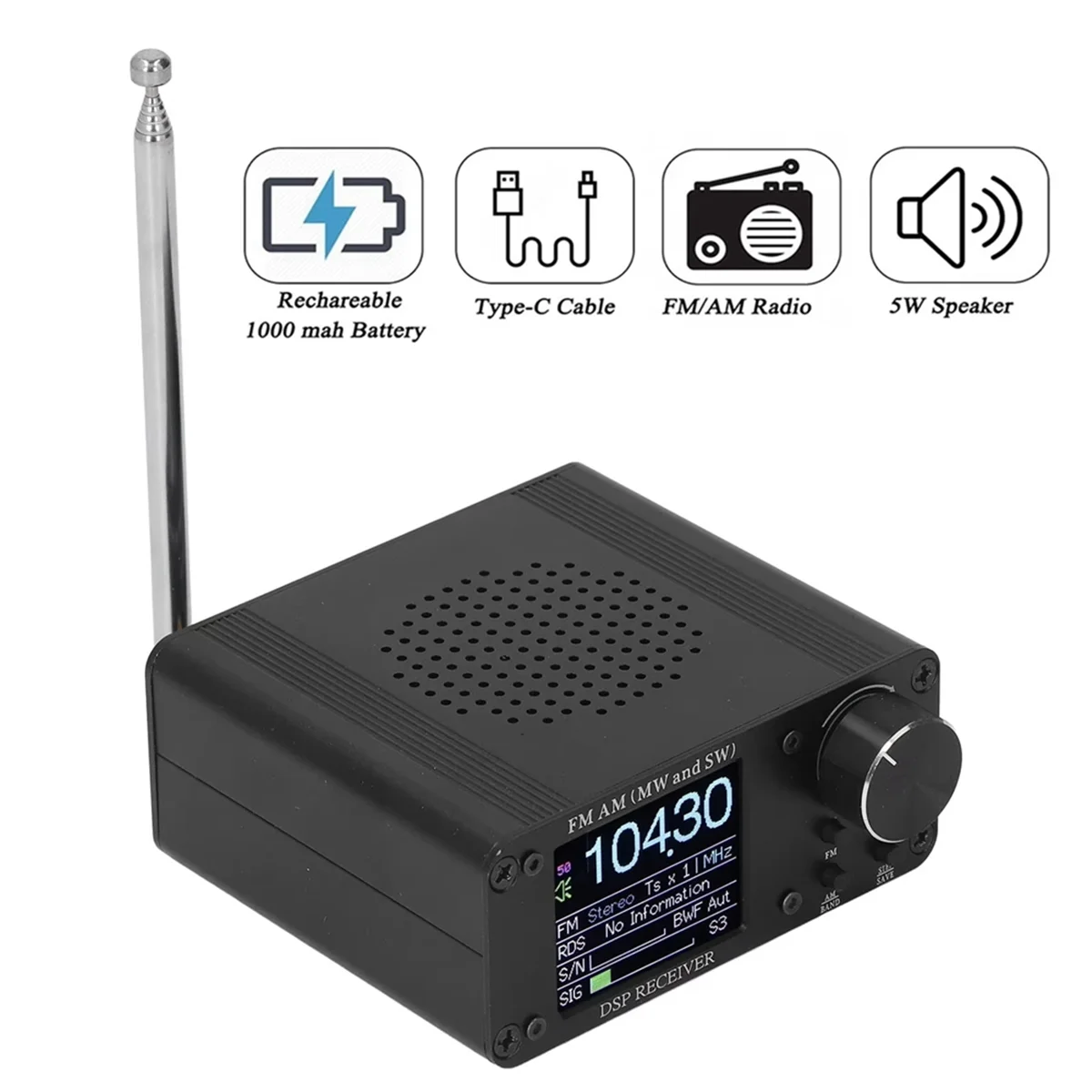 SMIEA ATS80 Portable Shortwave Radio FM AM Frequency Receiver 5W External Headphones Telescopic Antenna Shortwave Radio