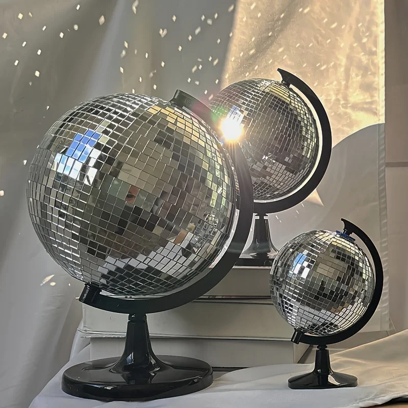 

Rotating Glass Ball Disco Globe Ornament Light Reflection Color Mirror Ball New Year Decoration Wedding Birthday Home Ornament