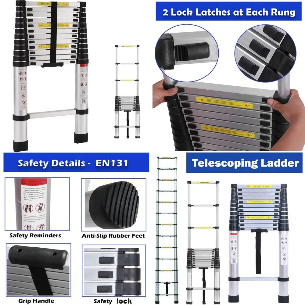 

Алюминиевая телескопическая стремянка: портативная, складная, регулируемая высота, емкость 330 фунтов.