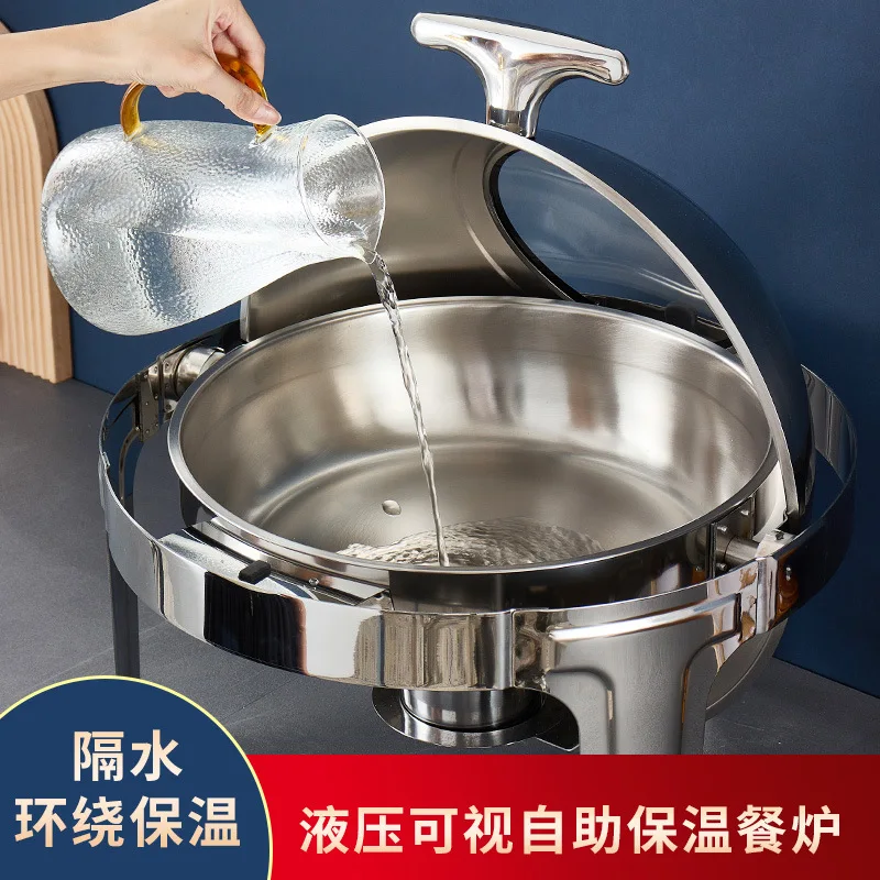 Stainless steel clamshell buffet stove round thickened electric heating visual buffet stove cross-border chafing dish