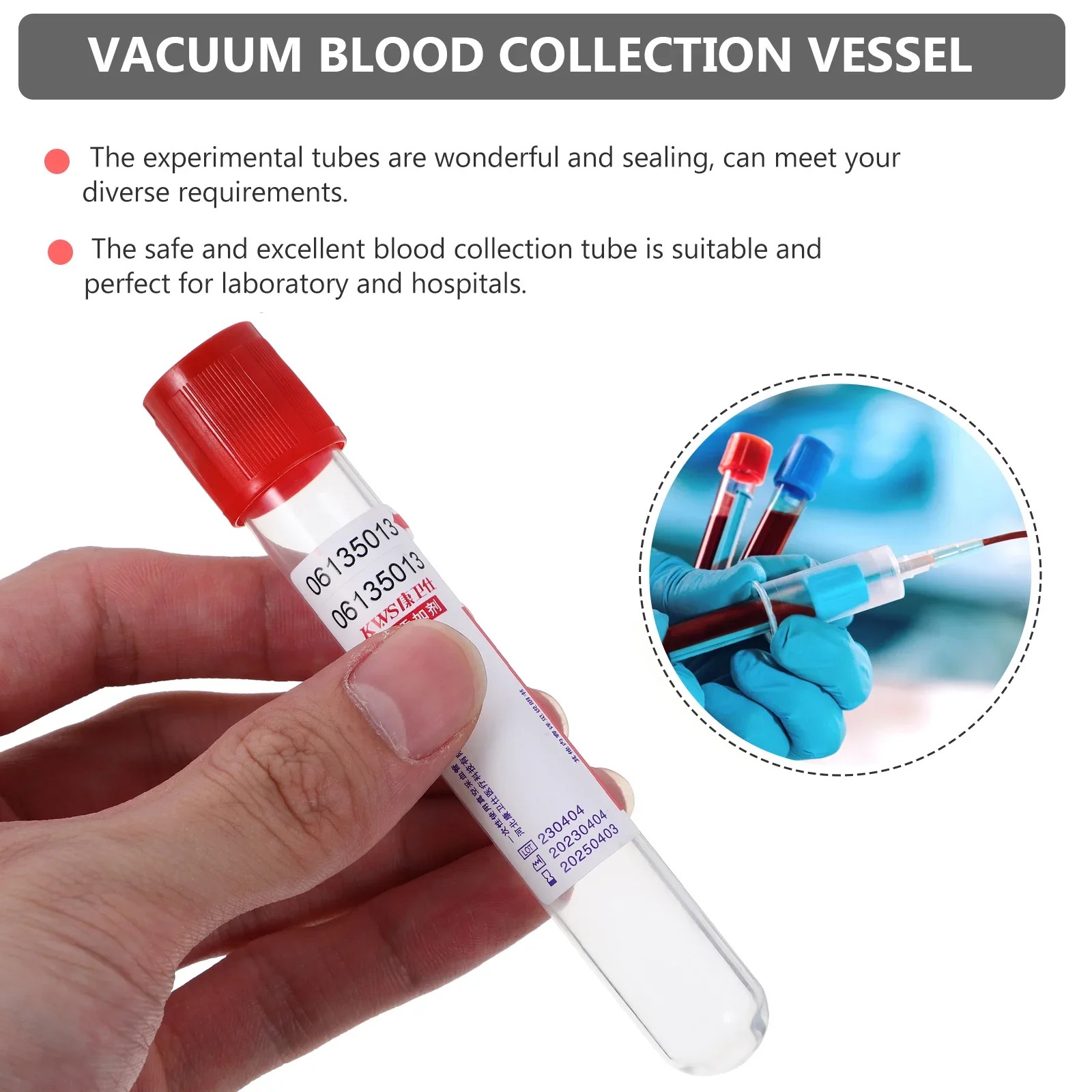 100 Pcs 10ml Blood Collection Tube Test Tubes Lids Glass Disposable Vacuum Red Collector Glue Head Experiment Cover