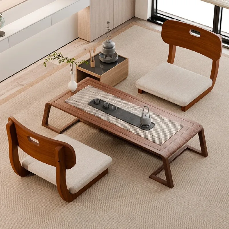 Tatami solid wood chair, Japanese style backrest chair, lazy chair, low stool, backrest cushion chair, sponge cushion chair