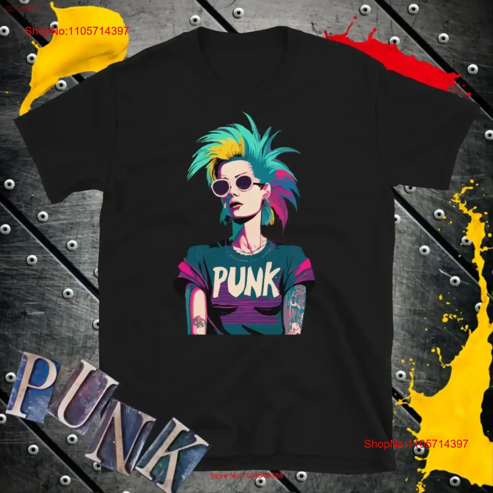 Punk T Shirt For Women Rocker Mohican Mohawk Hairstyle Rebel Girl Shirtnager Shirtn Rock Retro Cool Vintage vintage Washed