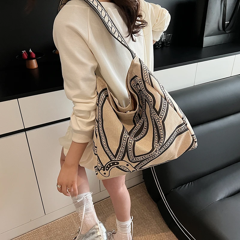 

Большая холщовая сумка в стиле ретро, женская сумка-тоут, новинка 2025 года, сумка на одно плечо Sle Lazy Faion, модная сумка-тоут Briti Sle Con...