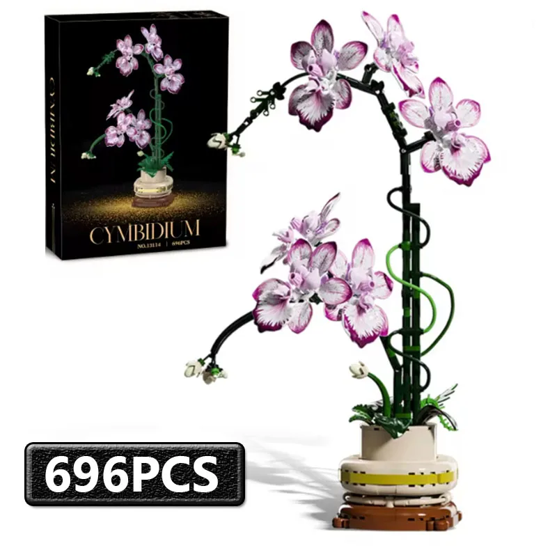 

696PCS Artificial Flower Oncidium Flower Building Blocks Home Decoration Kit for Adults Girlfriends Valentine's Day Toys Gifts