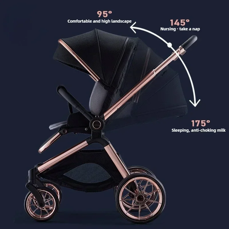 Newborn baby stroller with bidirectional high landscape, can be seated or lying down, lightweight and foldable baby stroller images - 6