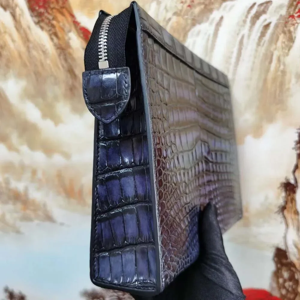 yingshang men  male crocodile leather bag men crocodile  brunsh color rubbing color blue men hand view 3