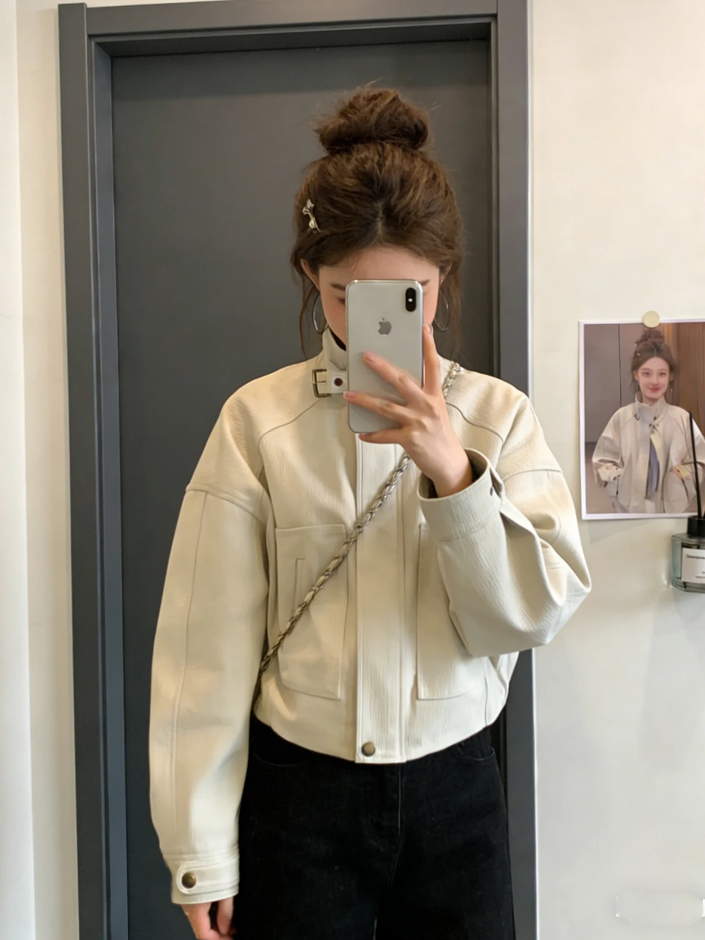 American Cool ort Leather Jaet Donna 2026 Primavera Nuovo Jaet in pelle di piccole dimensioni ular High-End Feel Commute Sle Stan...